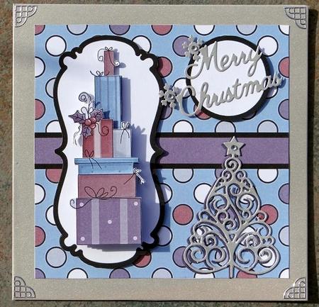 Christmas Presents Decoupage Card - Blue, Plum & Purple by Giselle Topper