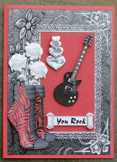 Guitar & Roses in Black & Red by Giselle Topper