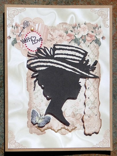 Pretty Silhouette Lady in Bonnet in Peach Rose Frame A4 by Giselle Topper