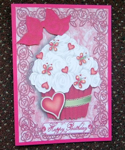 Hot Pink Cupcake with Flowers & Butterflies by Giselle Topper