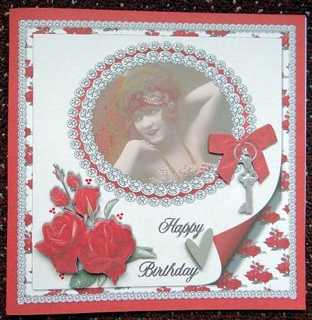 8x8 Vintage Lady with Diamonds and Roses by Giselle Topper