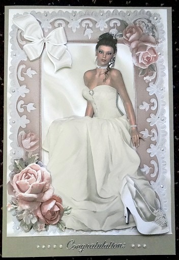 Pretty Lady in Cream Gown with Pink Roses by Giselle Topper