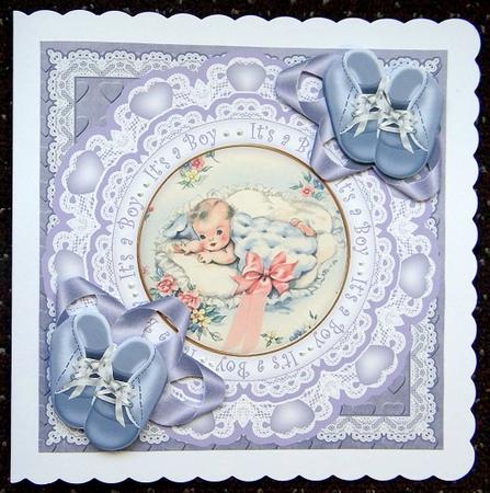 Baby Boy Its a Boy 7in Doily Decoupage Topper by Giselle Topper