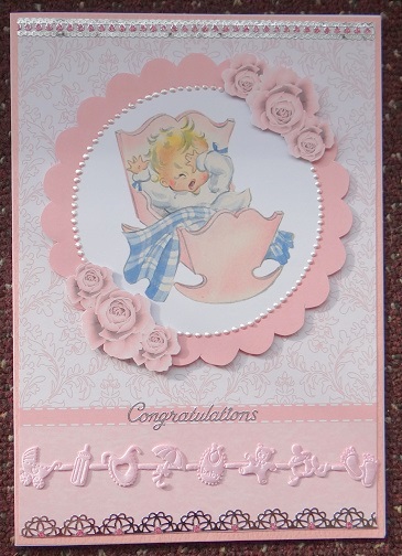 Cute Vintage Baby Girl in a Crib Decoupage Card by Giselle Topper
