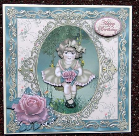 Vintage Girl on Swing Large Card Front by Giselle Topper