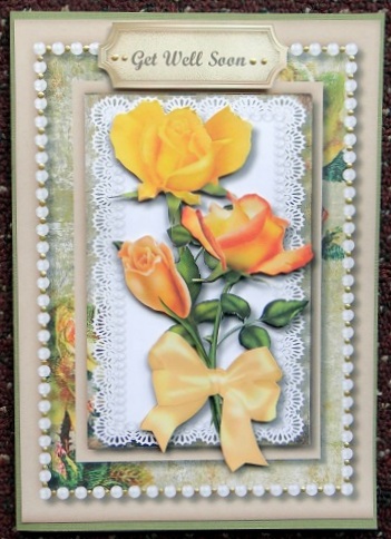 Beautiful Yellow Roses on Lace with Pearls  by Giselle Topper