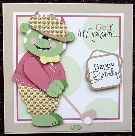 Golf Monster Birthday/fathers Day Card Topper by Giselle Topper