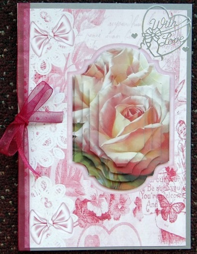 Pink Rose in Bracket Pyramid on Script with Lace by Giselle Topper