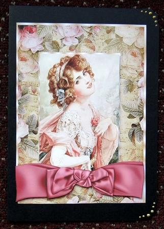 Pretty Vintage Lady in Floral Frame with Bow A4 by Giselle Topper