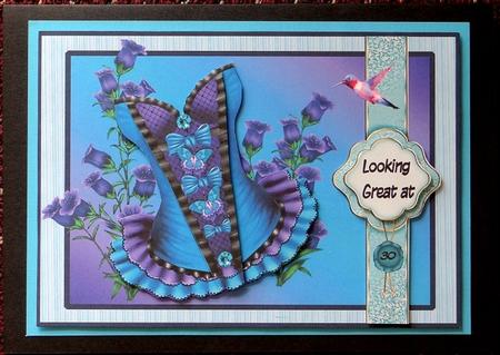 Blue Corset with Flowers A4 by Giselle Topper