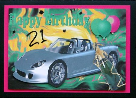 Sports Car with Champagne on Green Abstract A4 by Giselle Topper