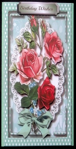 Lovely Aqua D.l with Mixed Roses and Verse  by Giselle Topper