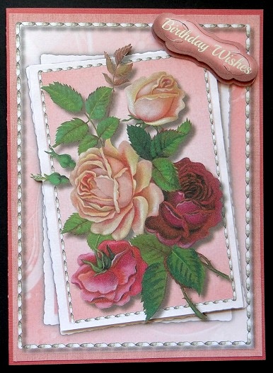 Lovely Pink Roses in a Stitched Frame  by Giselle Topper