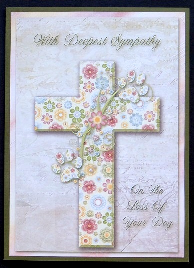 Loss of a Dog Floral Cross Sympathy Card & Insert by Giselle Topper