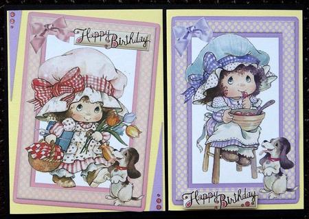 Little Vintage Girls in Bonnets with Puppies by Giselle Topper