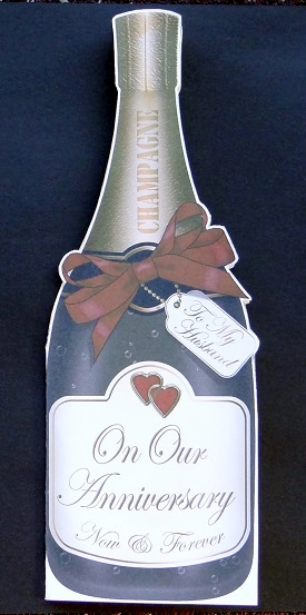 Large Dl Husband Anniversary Champagne Bottle Shaped Card by Giselle Topper