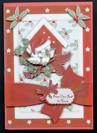 The Little Christmas Sparrow Card Front with Step by Step by Giselle Topper