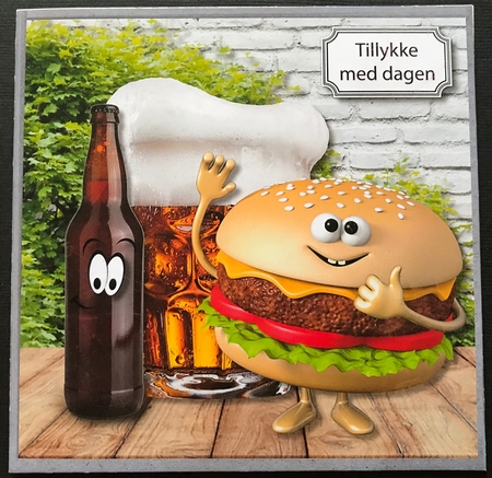 Burger and beer humorous card by Gitte Jensen
