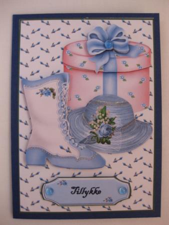Victorian Birthday Boot Blue Card Front by Gitte Jensen