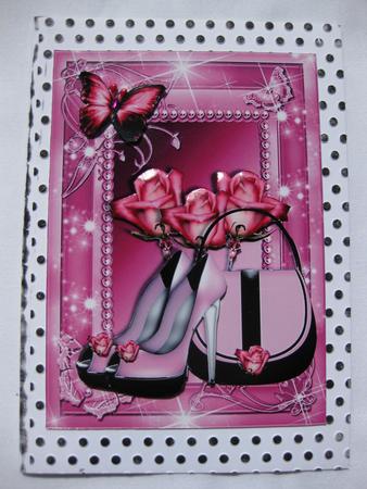 Gorgeous Pink Shoes and Handbag Card Front by Gitte Jensen