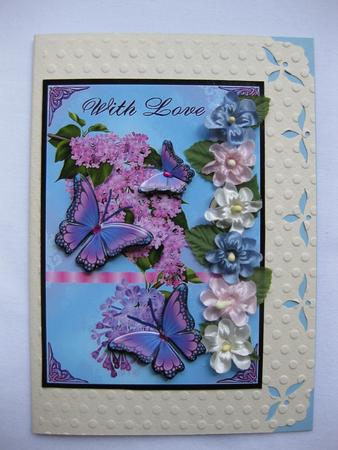 Woven Ribbon Card - Butterflies on Lilac by Gitte Jensen