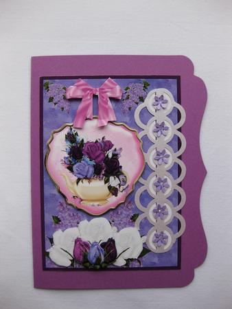 Woven Ribbon Card - Heirloom Roses in Teapot by Gitte Jensen
