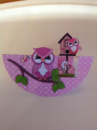 Pink Owls,round Step Card with 3D by Gitte Jensen