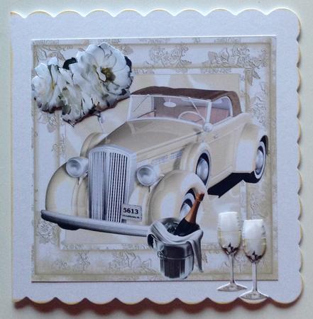 Cream Wedding Car with White Roses and Champers 8x8 by Gitte Jensen