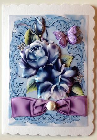 Blue Roses with Lilac Bow and Butterflies by Gitte Jensen
