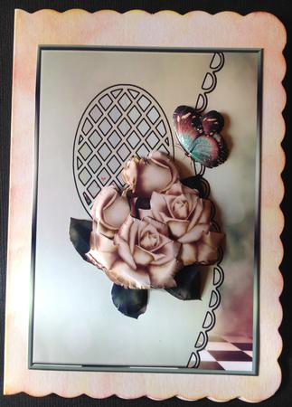 Scalloped S Edged Lattice Card Cream Roses by Gitte Jensen