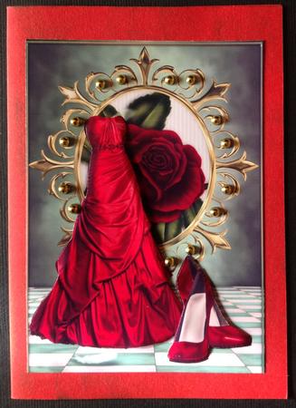 Red Gown with Red Rose, Shoes, & Champers by Gitte Jensen