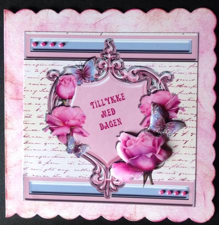 I Card Front Shield Card - Pink Roses by Gitte Jensen