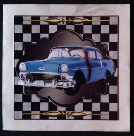1956 Blue Chevy on Checkered Background by Gitte Jensen