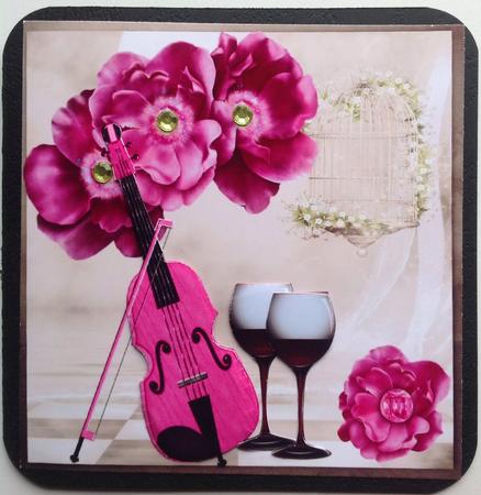 Pink Flowers with Pink Violin 8x8 by Gitte Jensen