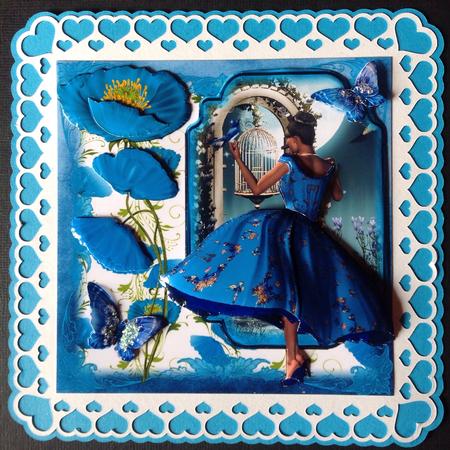Beautiful Poppy Blue Card Front Kit by Gitte Jensen