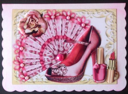 Pink Fan with Pretty Shoe and Lippy by Gitte Jensen