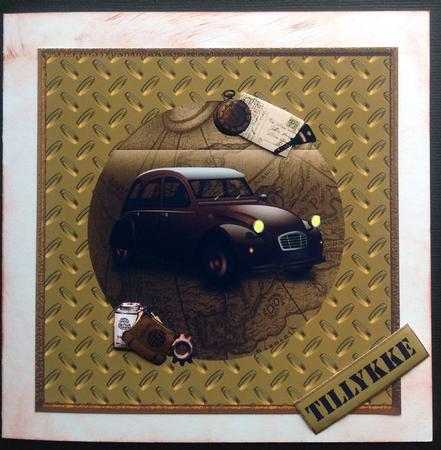 Road Trip - Vintage Car Topper 8x8 with Decoupage by Gitte Jensen