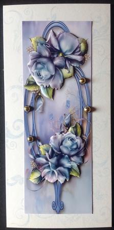 Large Dl Pretty Porcelain Roses & Blue Frame by Gitte Jensen