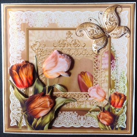 Spring Tulips 8x8 Card with Decoupage Mini Kit by Gitte Jensen
