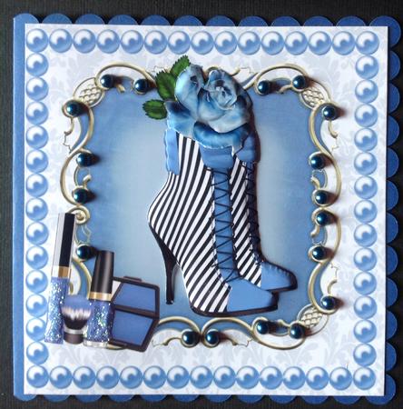 Powder Blue Stripe Boots with Blue Rose 8x8 by Gitte Jensen