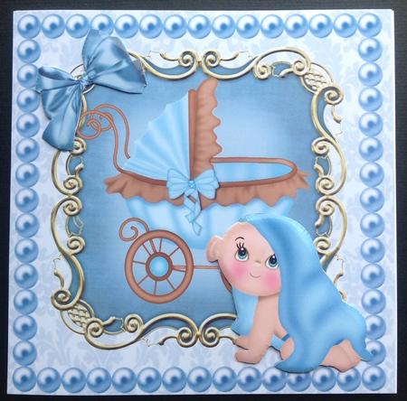 Pram with Baby Boy in Pearl Frame 8x8 by Gitte Jensen