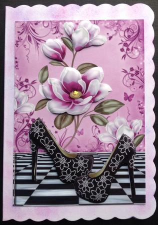 Black Diamond Shoes with Lilac Magnolias by Gitte Jensen