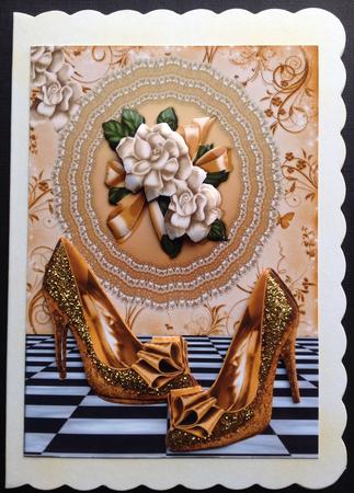 Gold Lace Doilie with Roses & Gold Shoes by Gitte Jensen