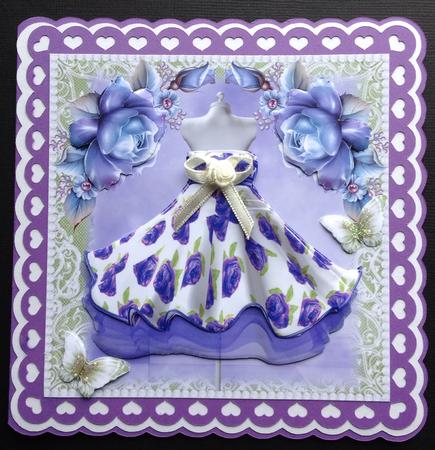 Blue Rose Paper Bow Dress Card Front Kit by Gitte Jensen