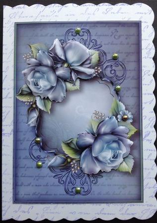 Beautiful Blue Roses and Script Frame by Gitte Jensen