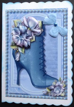 Beautiful Blue Roses with Boot and Pearls, K by Gitte Jensen