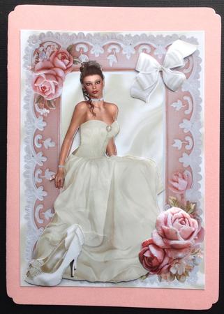 Pretty Lady in Cream Gown with Pink Roses by Gitte Jensen