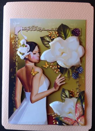 White Magnolia Lady Card Front by Gitte Jensen