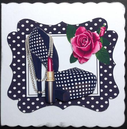 Black/white Polka Dot Shoe with Cerise Roses by Gitte Jensen