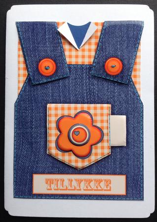 Country Overalls Denim Orange - Happy Birthday - Card by Gitte Jensen